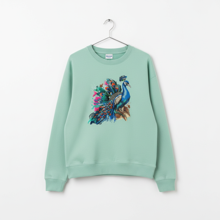 Regal Peacock Machine Embroidered Sweatshirt – Hand Finished in Dubai | EmbroMania