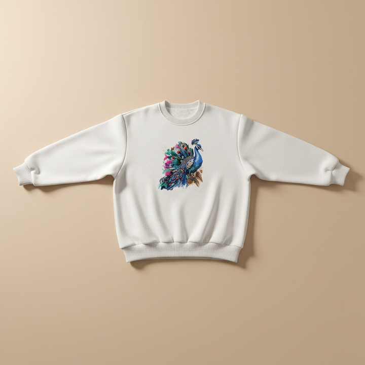 Regal Peacock Machine Embroidered Sweatshirt – Hand Finished in Dubai | EmbroMania