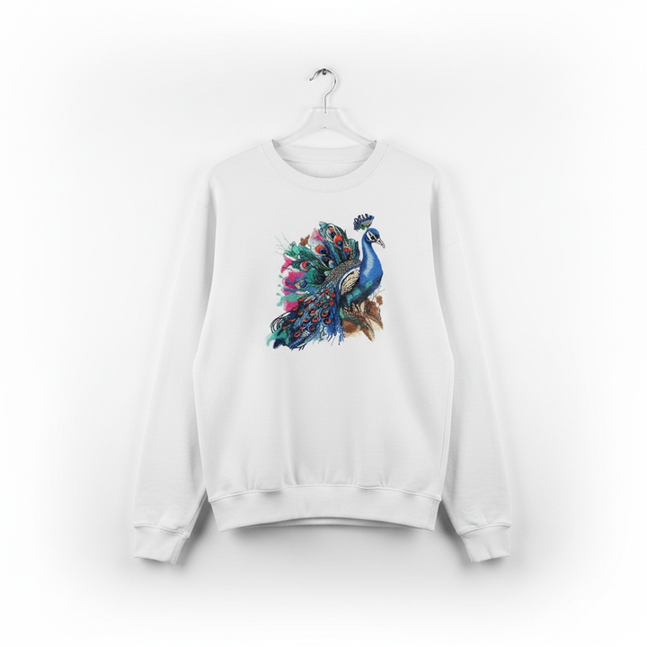 Regal Peacock Machine Embroidered Sweatshirt – Hand Finished in Dubai | EmbroMania