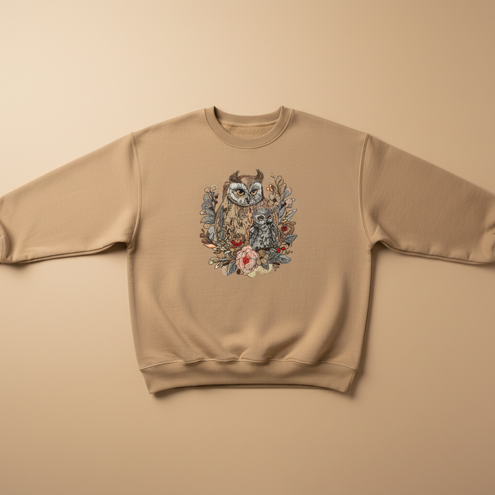 Mama &amp; Baby Owl Machine Embroidered Sweatshirt – Hand Finished in Dubai | EmbroMania