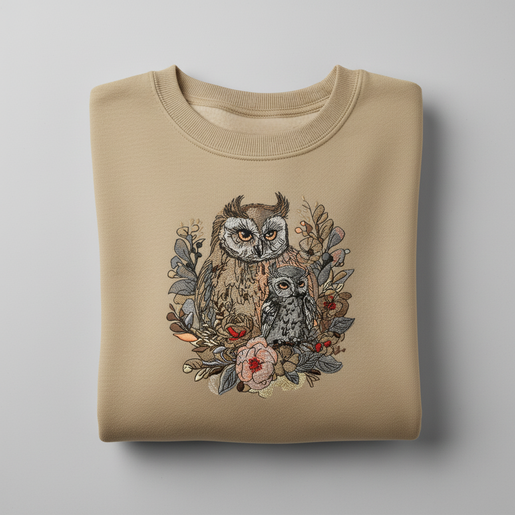 Mama &amp; Baby Owl Machine Embroidered Sweatshirt – Hand Finished in Dubai | EmbroMania