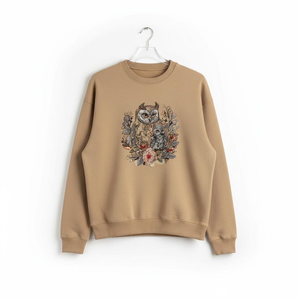 Mama &amp; Baby Owl Machine Embroidered Sweatshirt – Hand Finished in Dubai | EmbroMania