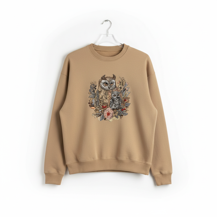 Mama &amp; Baby Owl Machine Embroidered Sweatshirt – Hand Finished in Dubai | EmbroMania