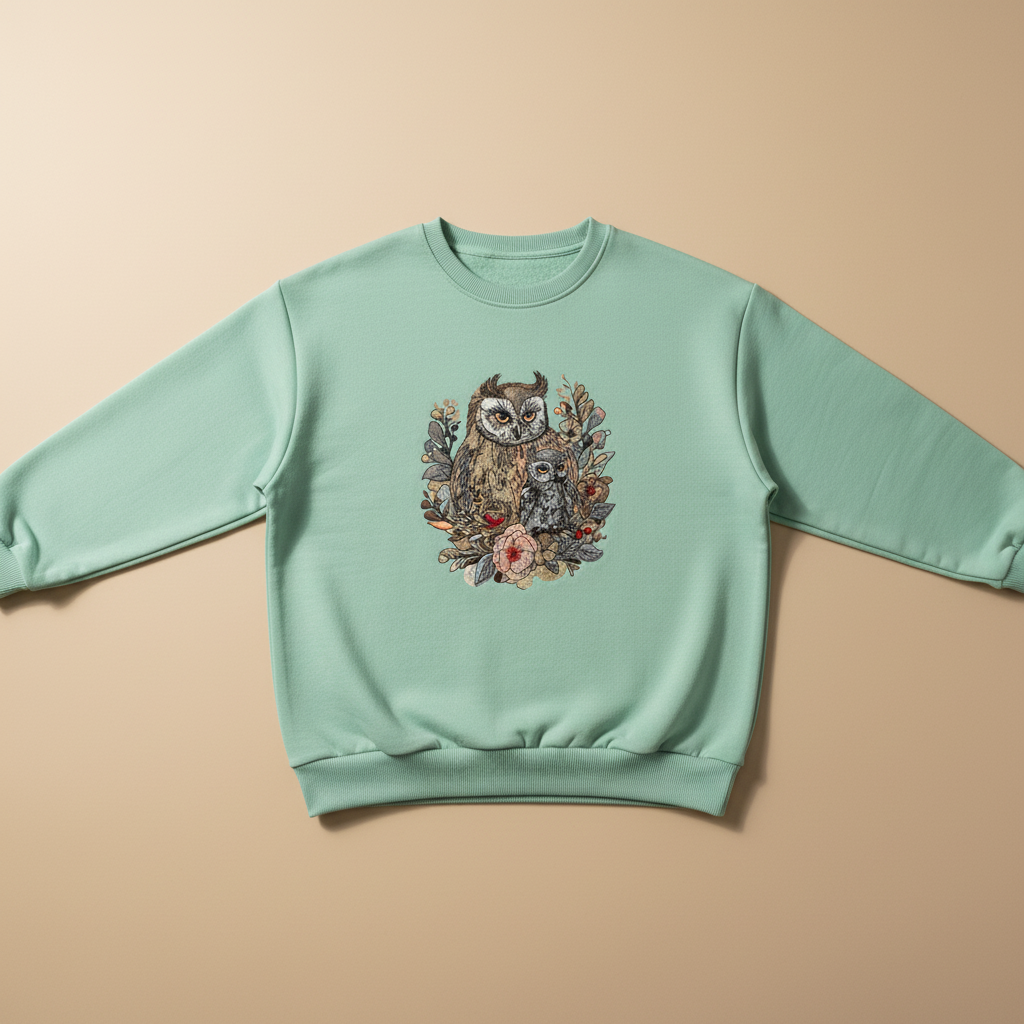 Mama &amp; Baby Owl Machine Embroidered Sweatshirt – Hand Finished in Dubai | EmbroMania