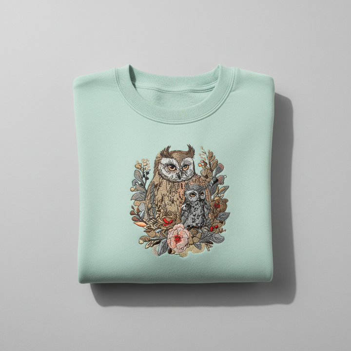 Mama &amp; Baby Owl Machine Embroidered Sweatshirt – Hand Finished in Dubai | EmbroMania