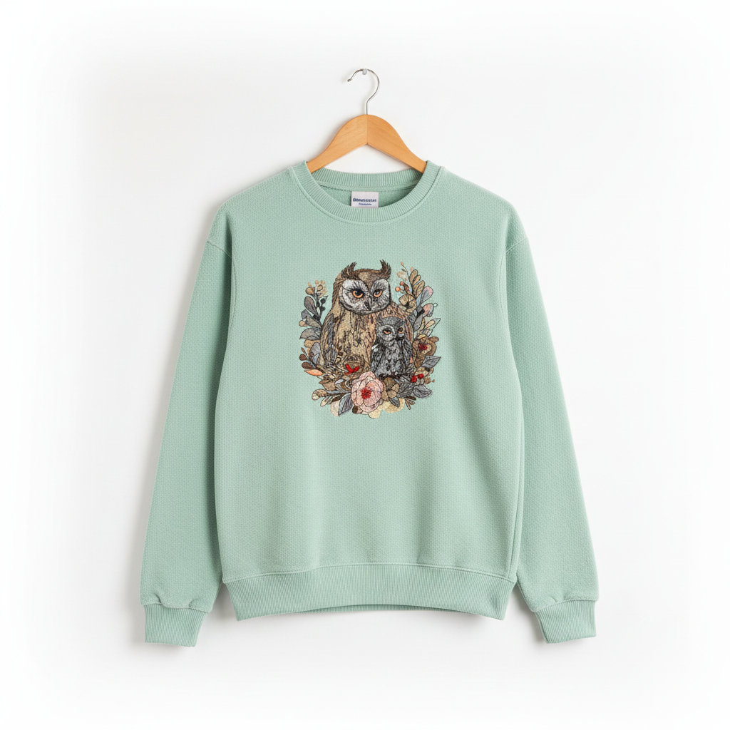 Mama &amp; Baby Owl Machine Embroidered Sweatshirt – Hand Finished in Dubai | EmbroMania
