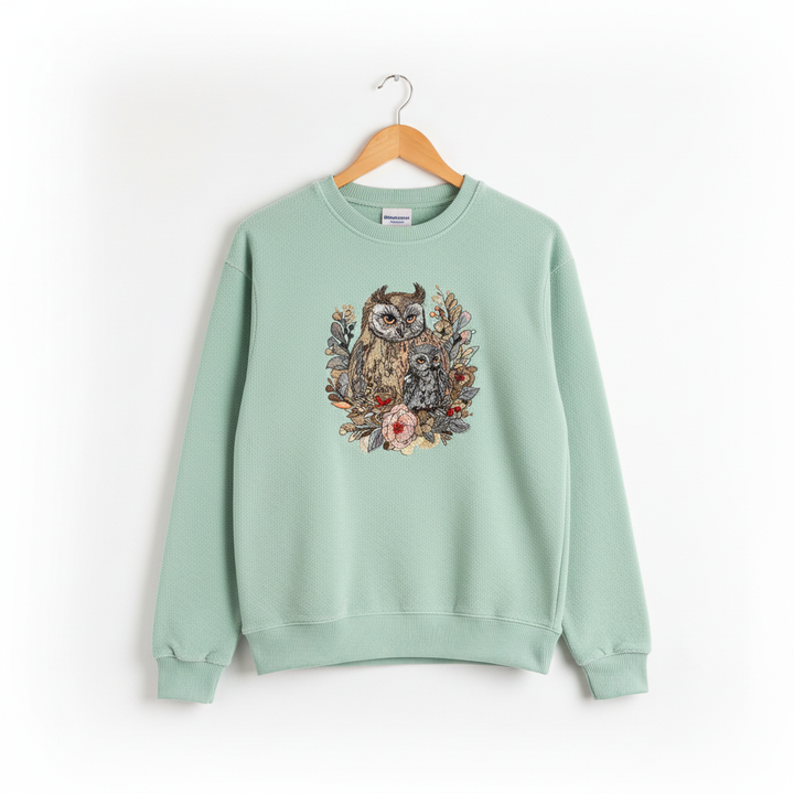 Mama &amp; Baby Owl Machine Embroidered Sweatshirt – Hand Finished in Dubai | EmbroMania