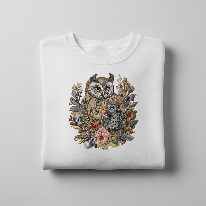 Mama &amp; Baby Owl Machine Embroidered Sweatshirt – Hand Finished in Dubai | EmbroMania
