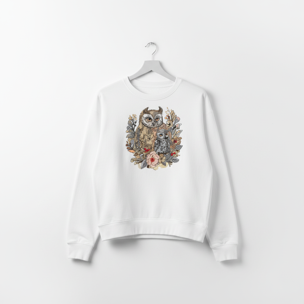 Mama &amp; Baby Owl Machine Embroidered Sweatshirt – Hand Finished in Dubai | EmbroMania
