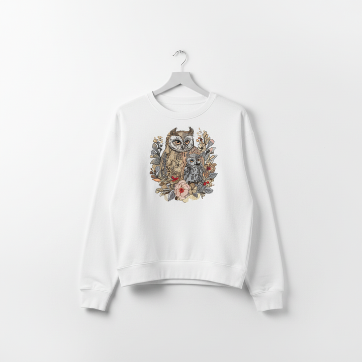 Mama &amp; Baby Owl Machine Embroidered Sweatshirt – Hand Finished in Dubai | EmbroMania