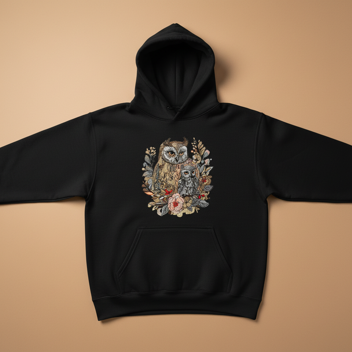 Mama &amp; Baby Owl Machine Embroidered Hoodie – Hand Finished in Dubai | EmbroMania