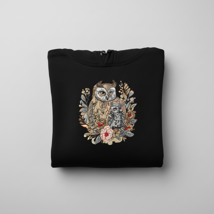 Mama &amp; Baby Owl Machine Embroidered Hoodie – Hand Finished in Dubai | EmbroMania