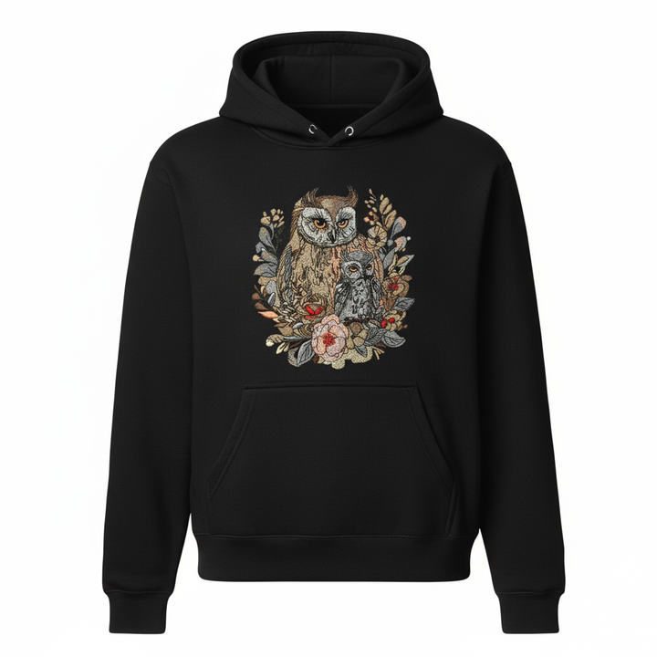 Mama &amp; Baby Owl Machine Embroidered Hoodie – Hand Finished in Dubai | EmbroMania