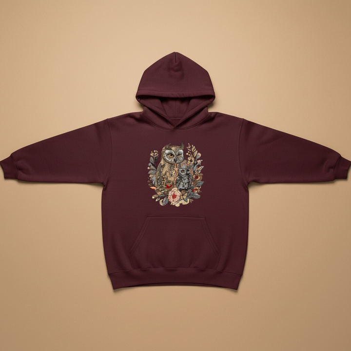 Mama &amp; Baby Owl Machine Embroidered Hoodie – Hand Finished in Dubai | EmbroMania