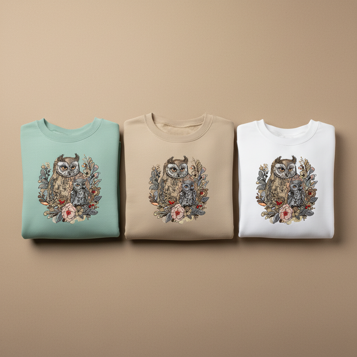 Mama &amp; Baby Owl Machine Embroidered Sweatshirt – Hand Finished in Dubai | EmbroMania