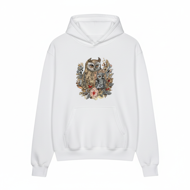 Mama &amp; Baby Owl Machine Embroidered Hoodie – Hand Finished in Dubai | EmbroMania