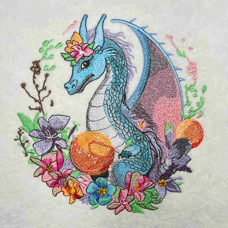 Blue Dragon Floral Machine Embroidered Sweatshirt – Hand Finished in Dubai | EmbroMania