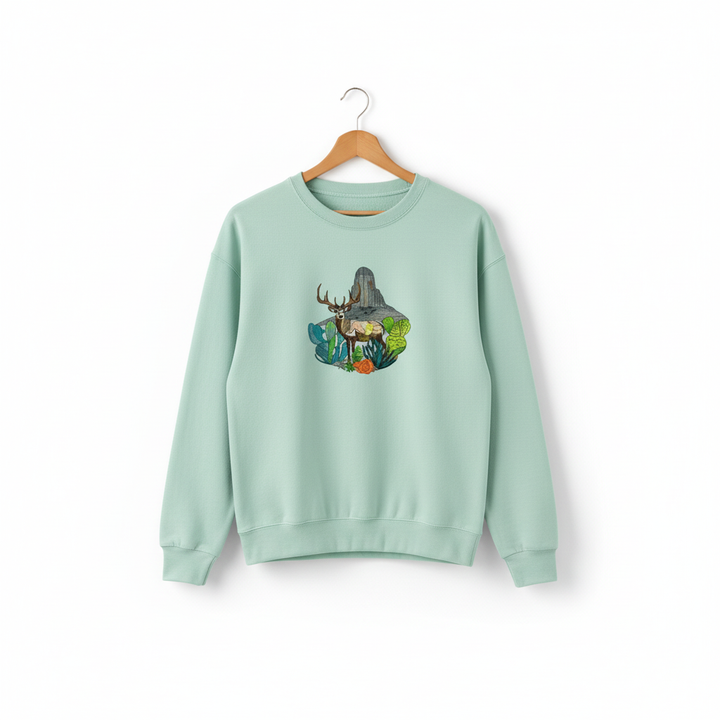 Alpine Desert Fusion Deer Machine Embroidered Sweatshirt – Hand Finished in Dubai | EmbroMania