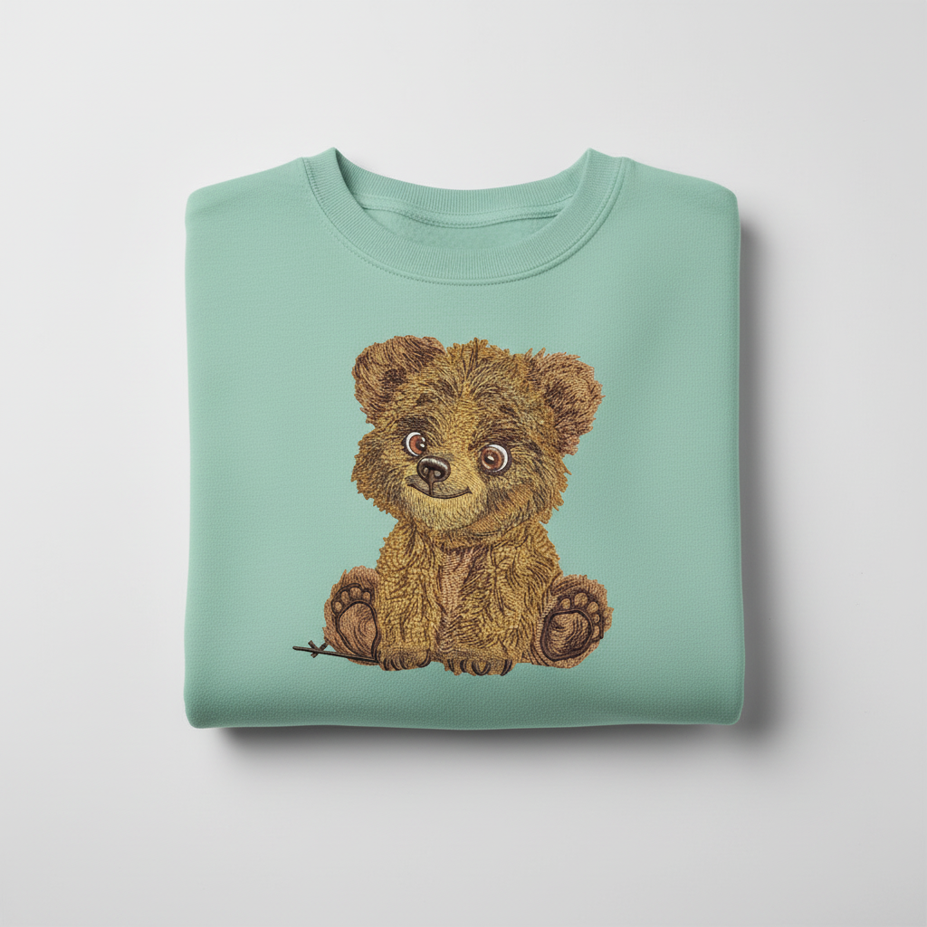Baby Brown Bear Machine Embroidered Sweatshirt – Hand Finished in Dubai | EmbroMania