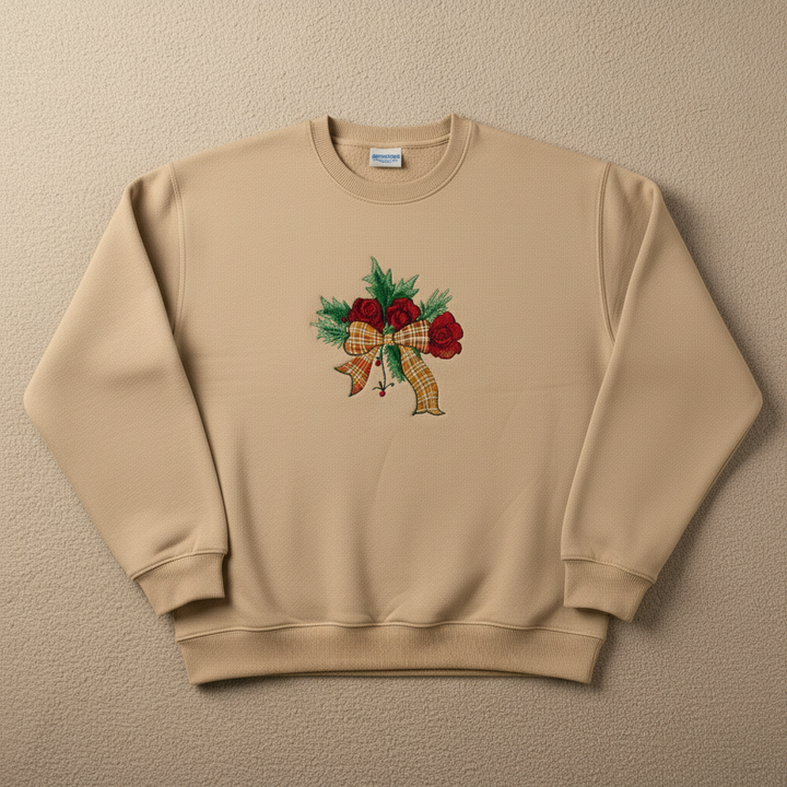 Plaid Ribbon &amp; Pine Sprigs Machine Embroidered Sweatshirt – Hand Finished in Dubai | EmbroMania