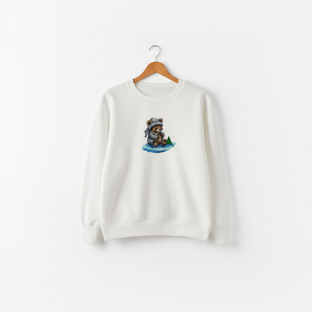Moonlit Bear Machine Embroidered Sweatshirt – Hand Finished in Dubai | EmbroMania