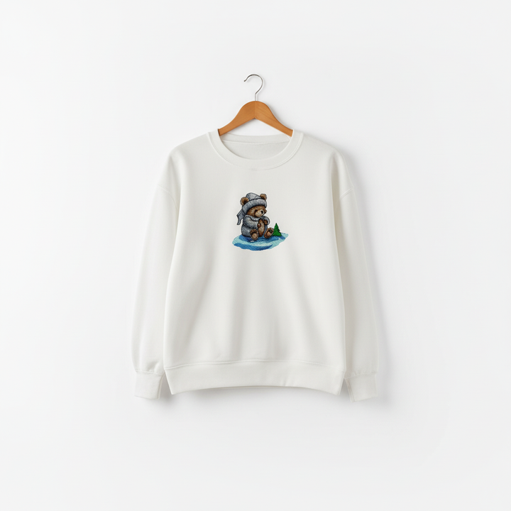 Moonlit Bear Machine Embroidered Sweatshirt – Hand Finished in Dubai | EmbroMania