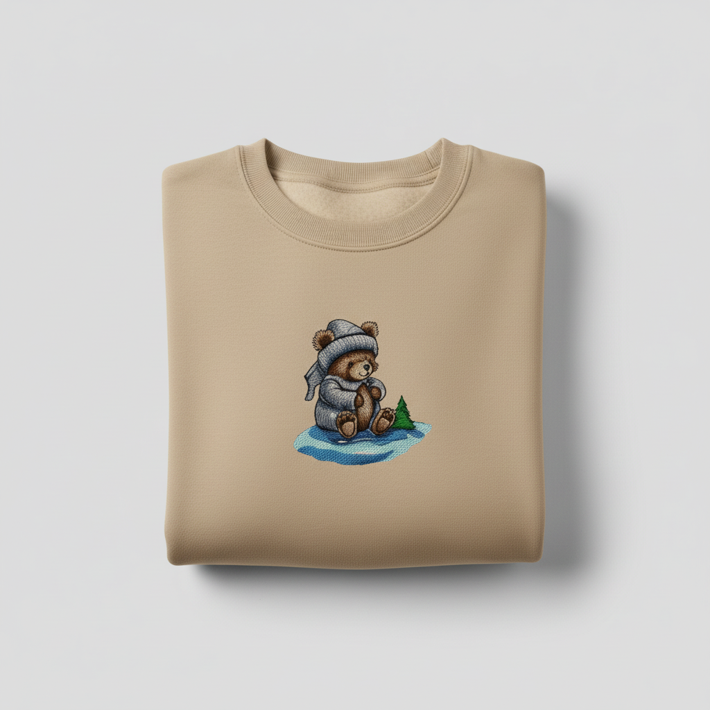 Moonlit Bear Machine Embroidered Sweatshirt – Hand Finished in Dubai | EmbroMania