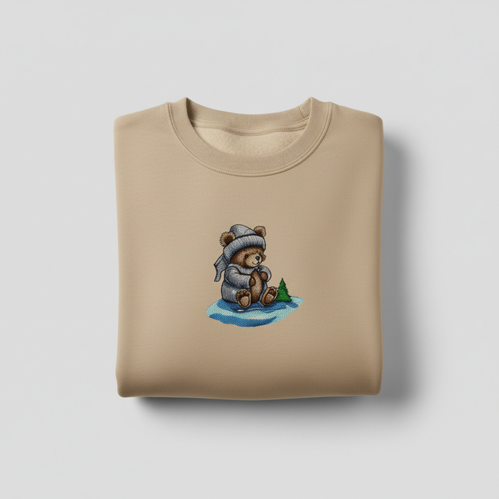 Moonlit Bear Machine Embroidered Sweatshirt – Hand Finished in Dubai | EmbroMania