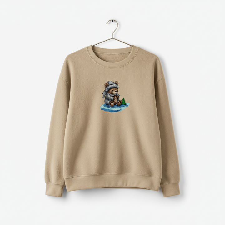Moonlit Bear Machine Embroidered Sweatshirt – Hand Finished in Dubai | EmbroMania