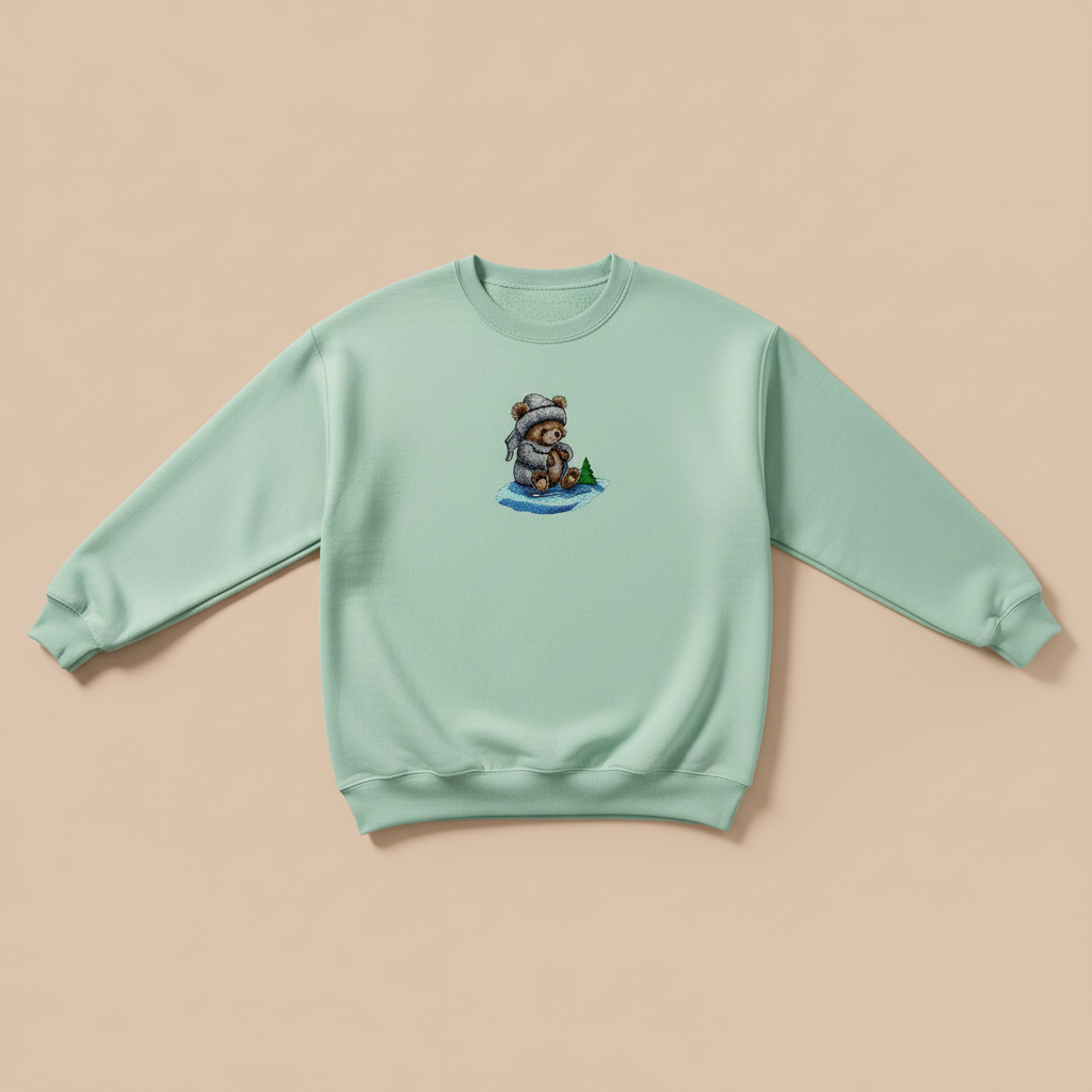 Moonlit Bear Machine Embroidered Sweatshirt – Hand Finished in Dubai | EmbroMania