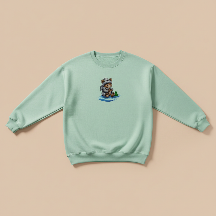 Moonlit Bear Machine Embroidered Sweatshirt – Hand Finished in Dubai | EmbroMania