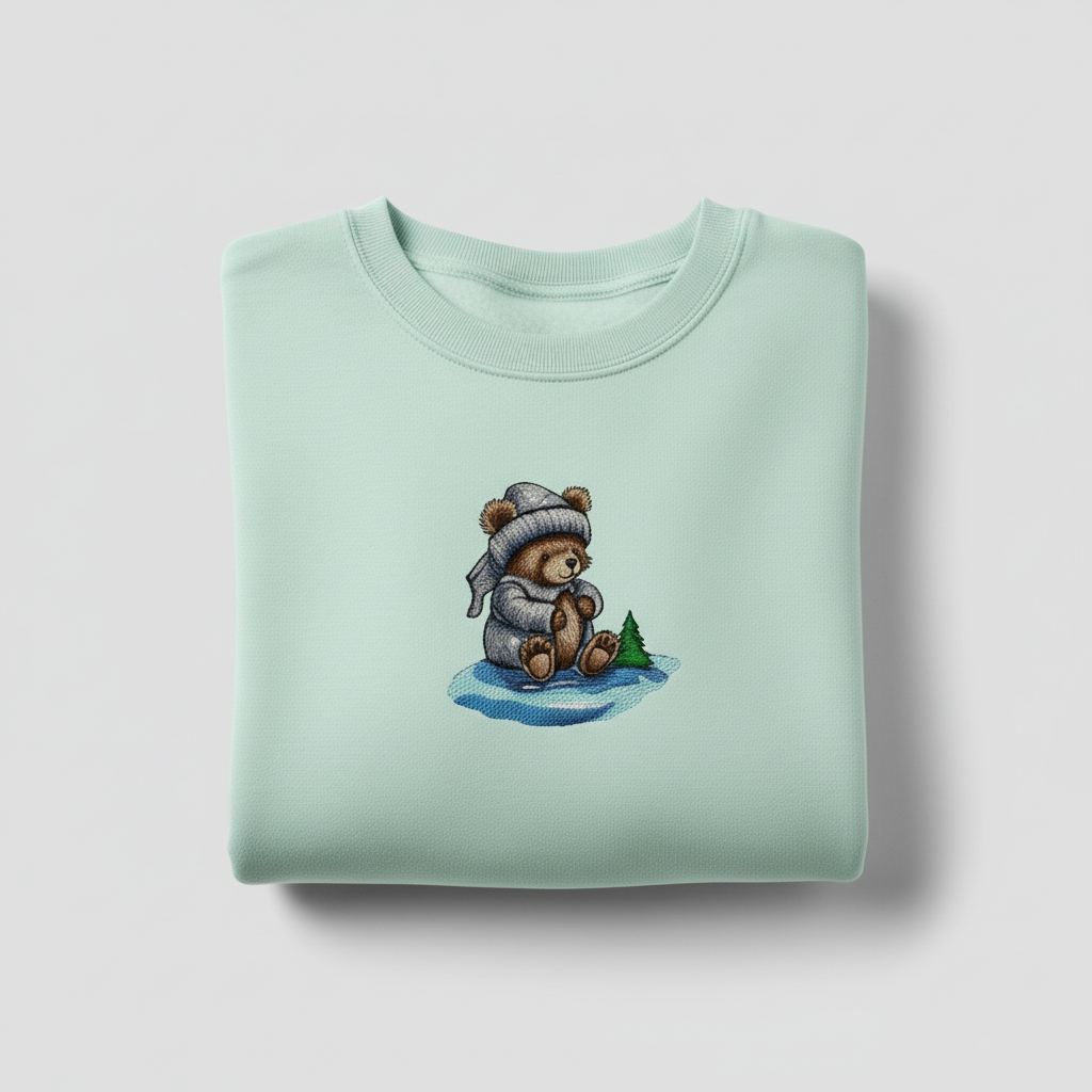 Moonlit Bear Machine Embroidered Sweatshirt – Hand Finished in Dubai | EmbroMania
