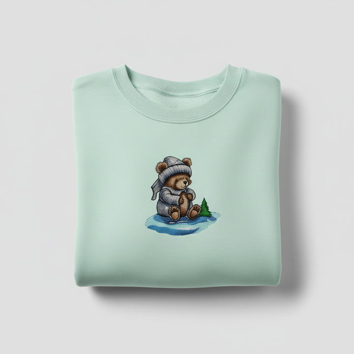 Moonlit Bear Machine Embroidered Sweatshirt – Hand Finished in Dubai | EmbroMania