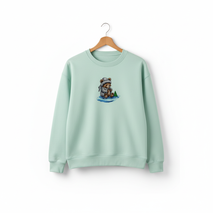 Moonlit Bear Machine Embroidered Sweatshirt – Hand Finished in Dubai | EmbroMania