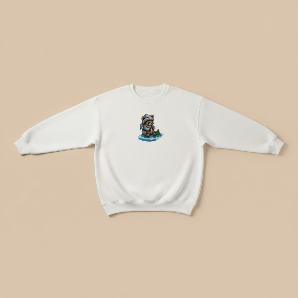 Moonlit Bear Machine Embroidered Sweatshirt – Hand Finished in Dubai | EmbroMania