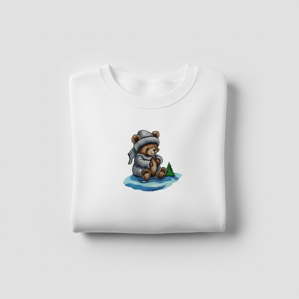 Moonlit Bear Machine Embroidered Sweatshirt – Hand Finished in Dubai | EmbroMania