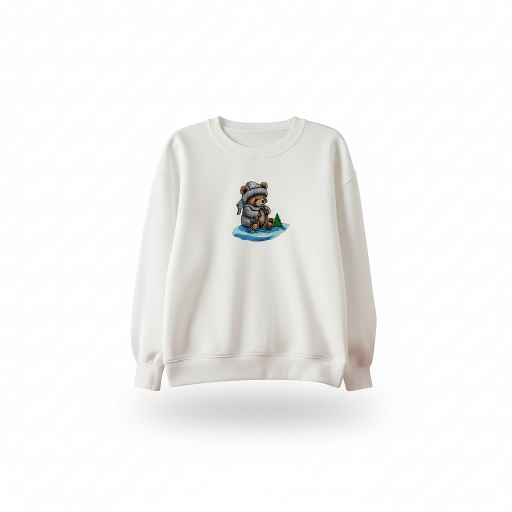Moonlit Bear Machine Embroidered Sweatshirt – Hand Finished in Dubai | EmbroMania