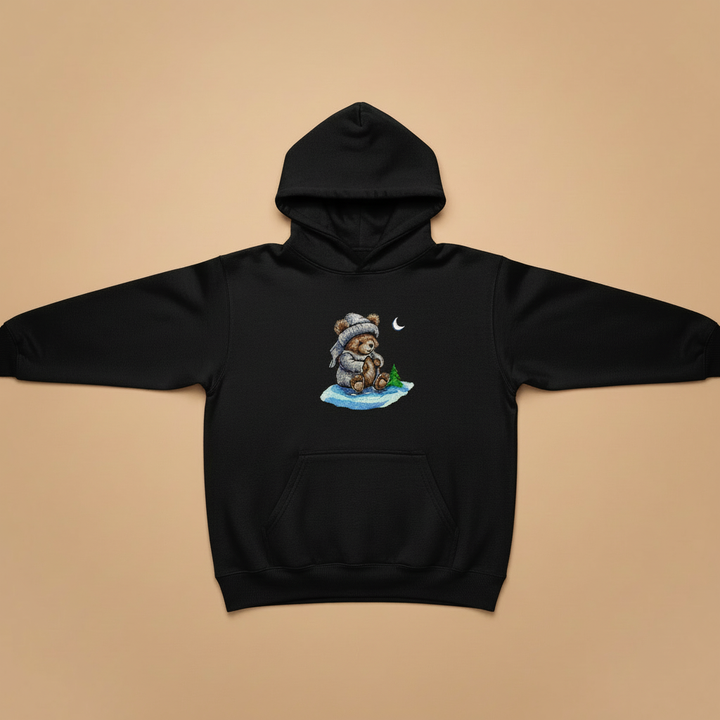 Moonlit Bear Machine Embroidered Hoodie – Hand Finished in Dubai | EmbroMania