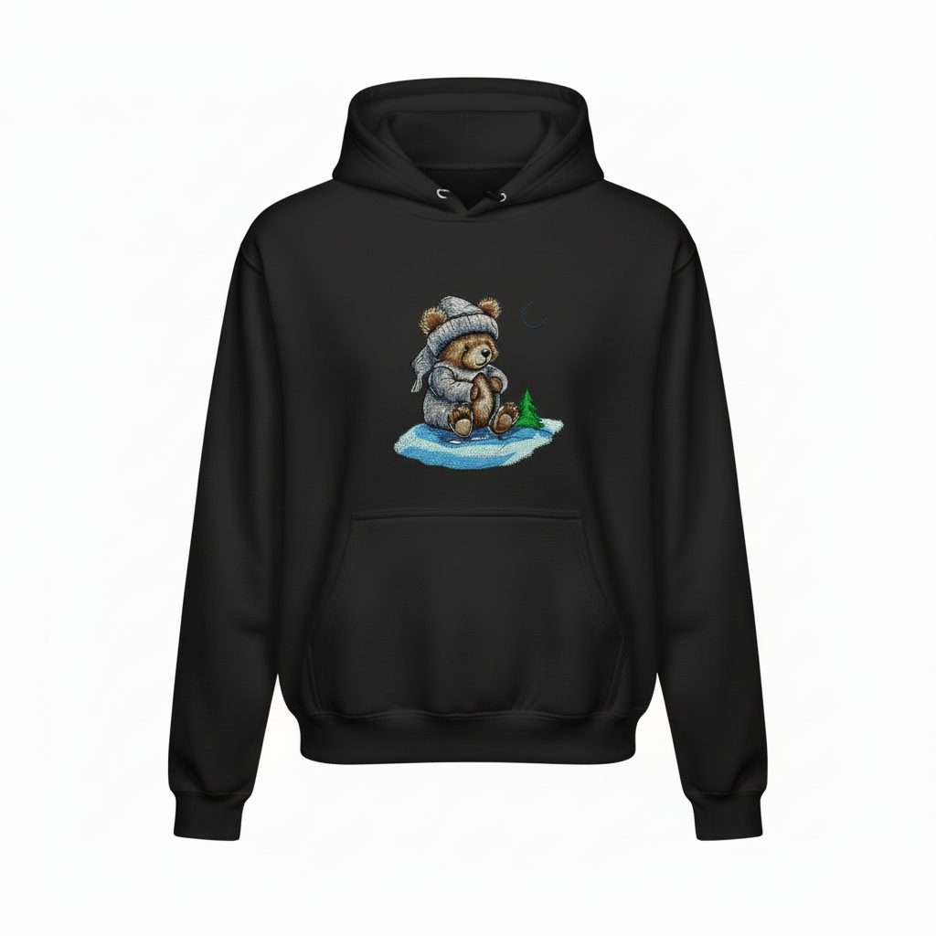 Moonlit Bear Machine Embroidered Hoodie – Hand Finished in Dubai | EmbroMania