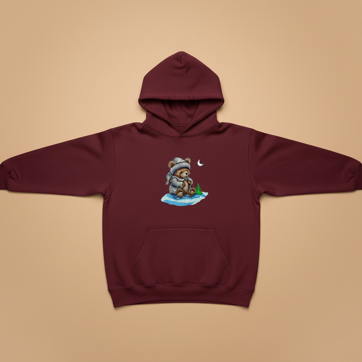 Moonlit Bear Machine Embroidered Hoodie – Hand Finished in Dubai | EmbroMania