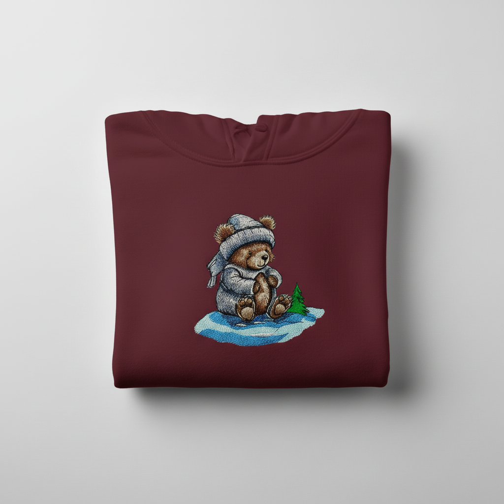 Moonlit Bear Machine Embroidered Hoodie – Hand Finished in Dubai | EmbroMania