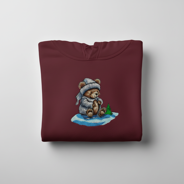 Moonlit Bear Machine Embroidered Hoodie – Hand Finished in Dubai | EmbroMania