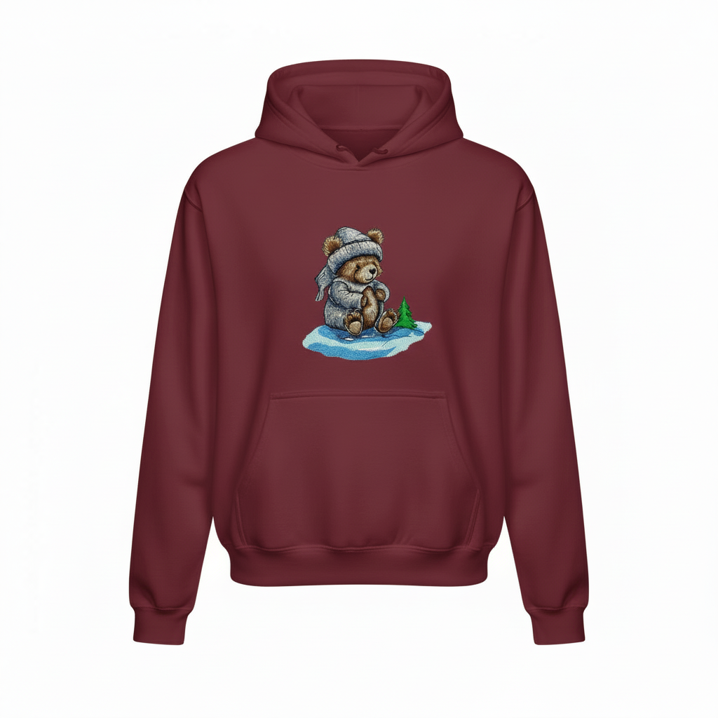 Moonlit Bear Machine Embroidered Hoodie – Hand Finished in Dubai | EmbroMania