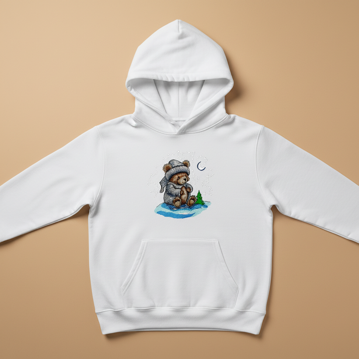 Moonlit Bear Machine Embroidered Hoodie – Hand Finished in Dubai | EmbroMania