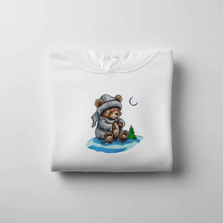 Moonlit Bear Machine Embroidered Hoodie – Hand Finished in Dubai | EmbroMania