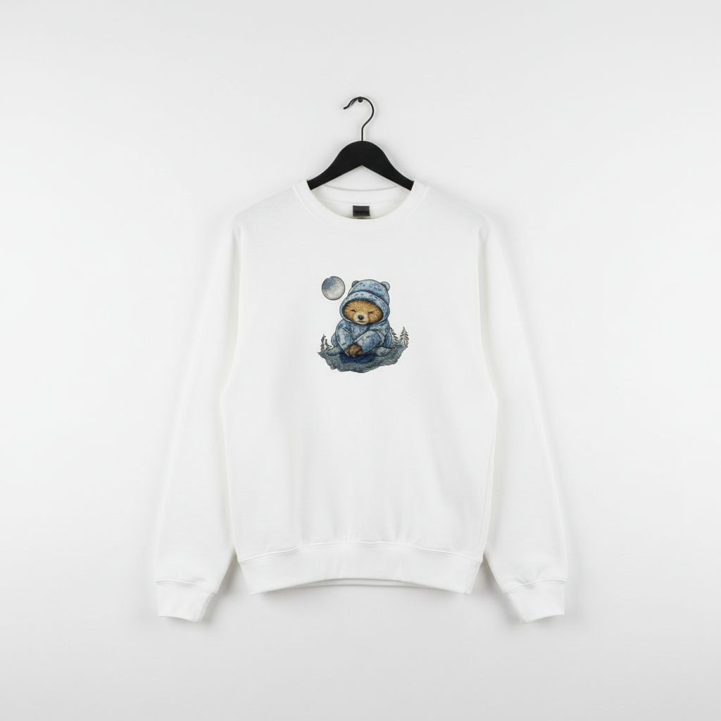 Moonlit Sloth Machine Embroidered Sweatshirt – Hand Finished in Dubai | EmbroMania