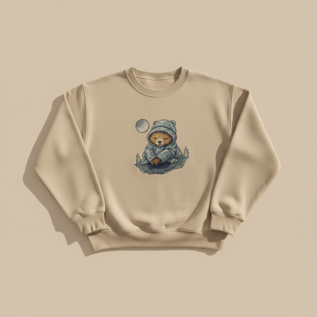 Moonlit Sloth Machine Embroidered Sweatshirt – Hand Finished in Dubai | EmbroMania