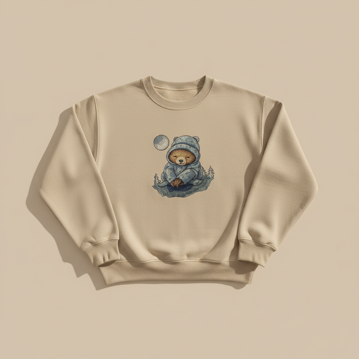 Moonlit Sloth Machine Embroidered Sweatshirt – Hand Finished in Dubai | EmbroMania