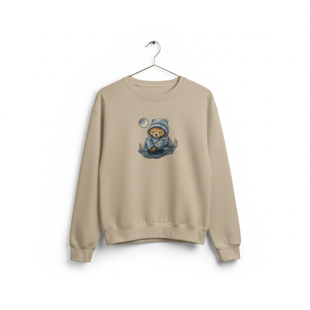 Moonlit Sloth Machine Embroidered Sweatshirt – Hand Finished in Dubai | EmbroMania