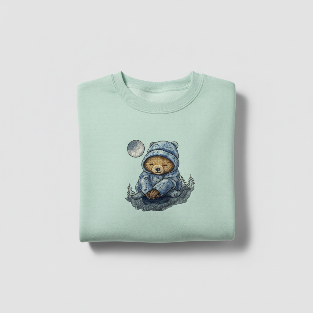 Moonlit Sloth Machine Embroidered Sweatshirt – Hand Finished in Dubai | EmbroMania